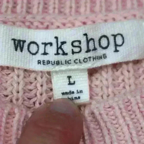 OMBRE Knit 100% Cotton Cropped Pink Purple Pullover Sweater Taper Sleeve Women L - Picture 6 of 7